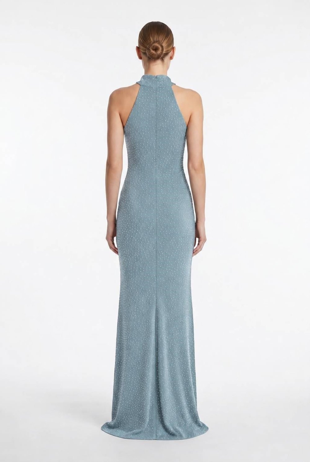 Mint Halter Yaka Taş İşlemeli Abiye