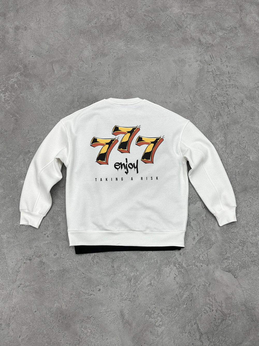 3 İplik Şardonlu Bisiklet Yaka 777 Sweatshirt - Beyaz