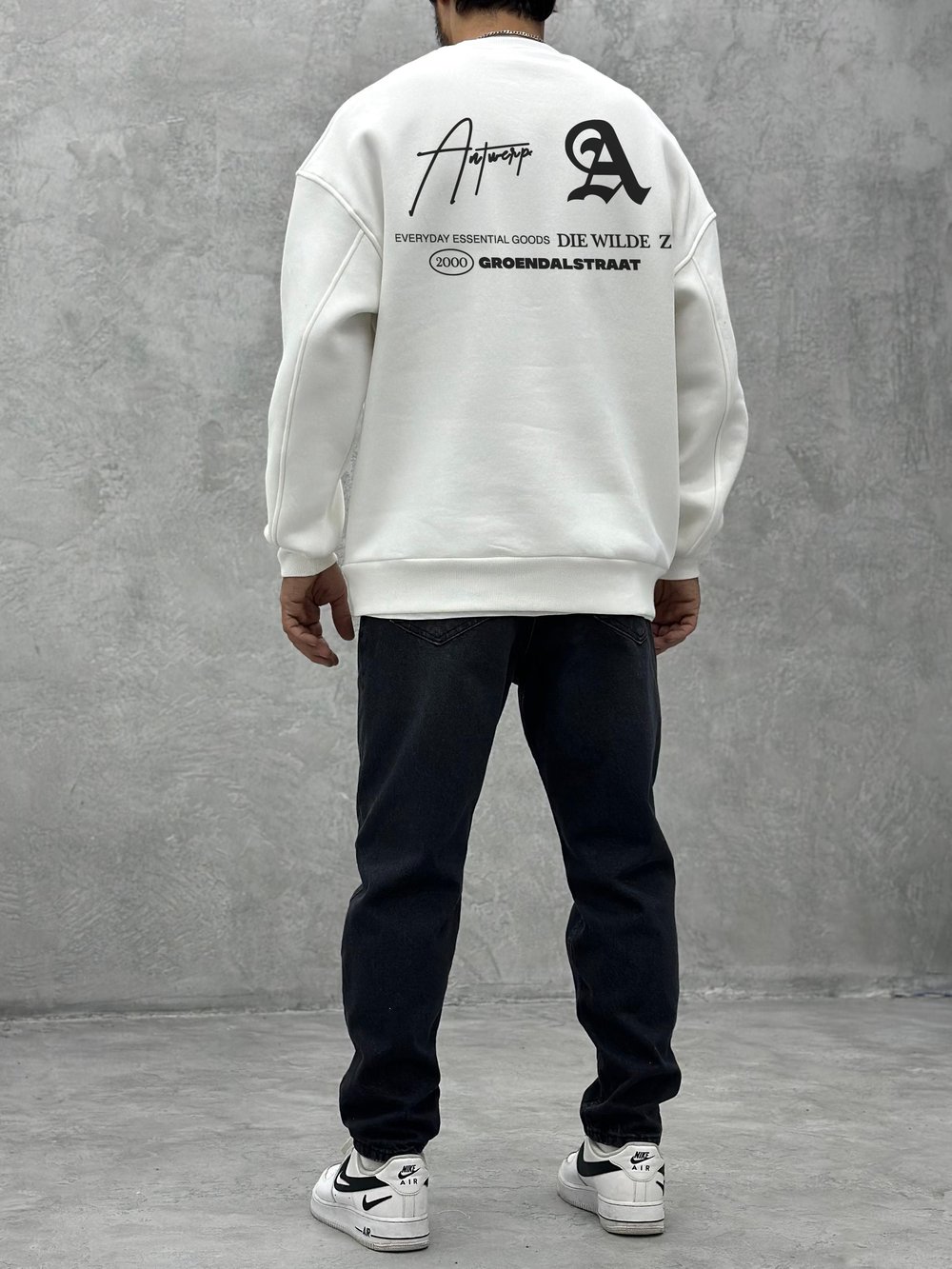 3 İplik Şardonlu Bisiklet Yaka ADIEWILD Sweatshirt - Beyaz