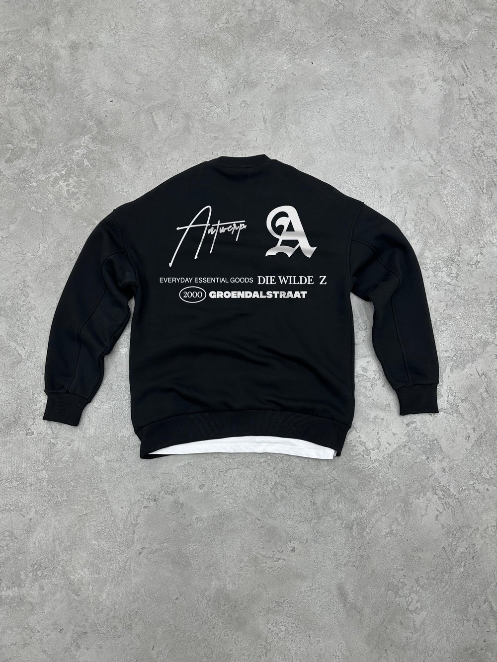 3 İplik Şardonlu Bisiklet Yaka ADIEWILD Sweatshirt - Siyah