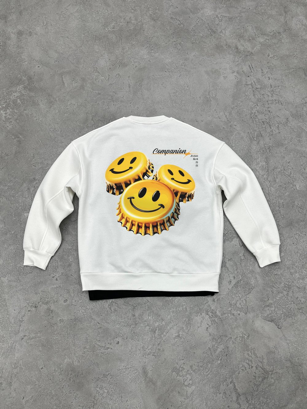 3 İplik Şardonlu Bisiklet Yaka COMPANION Sweatshirt - Beyaz