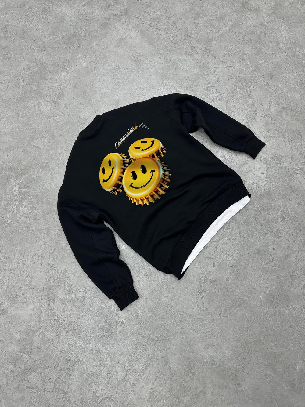 3 İplik Şardonlu Bisiklet Yaka COMPANION Sweatshirt - Siyah
