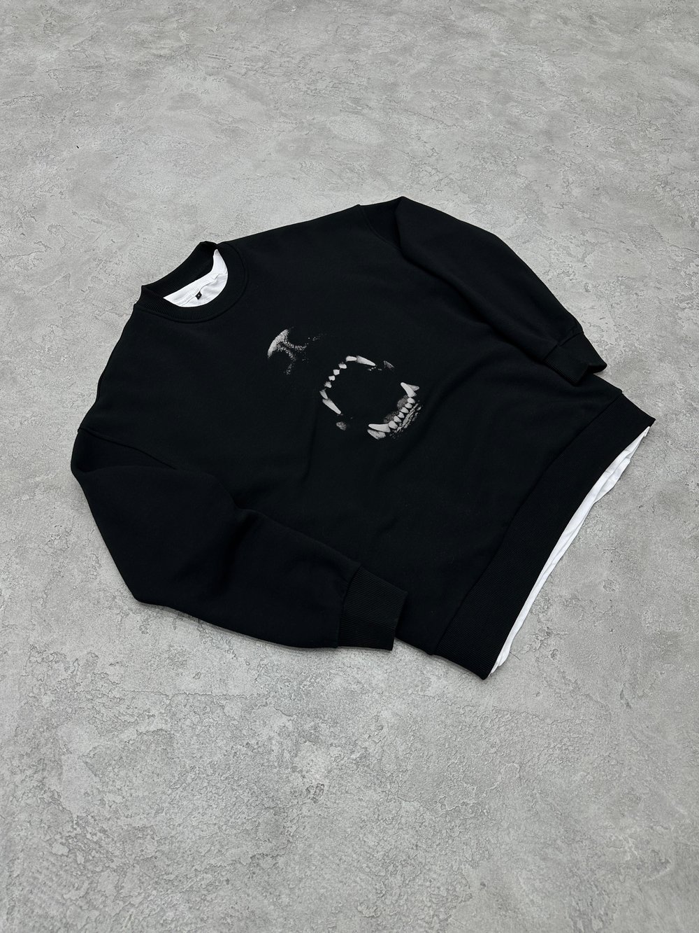 3 İplik Şardonlu Bisiklet Yaka DOBERMAN Sweatshirt - Siyah