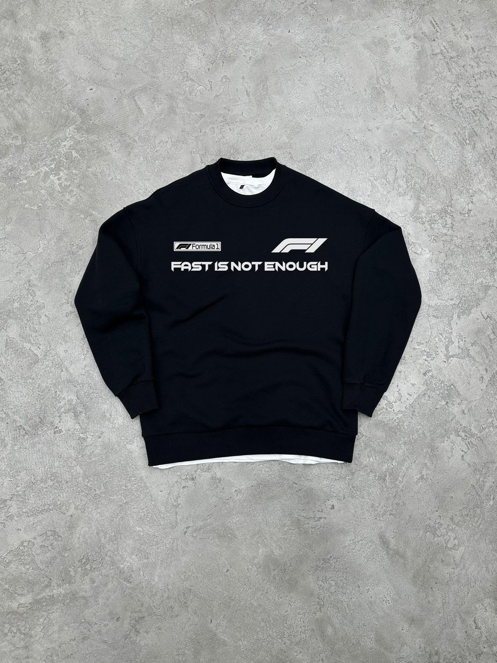 3 İplik Şardonlu Bisiklet Yaka F1 Sweatshirt - Siyah