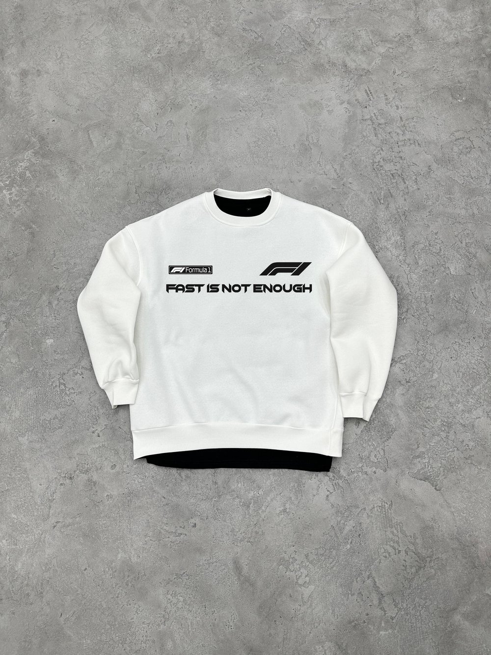 3 İplik Şardonlu Bisiklet Yaka F1 Sweatshirt - Beyaz