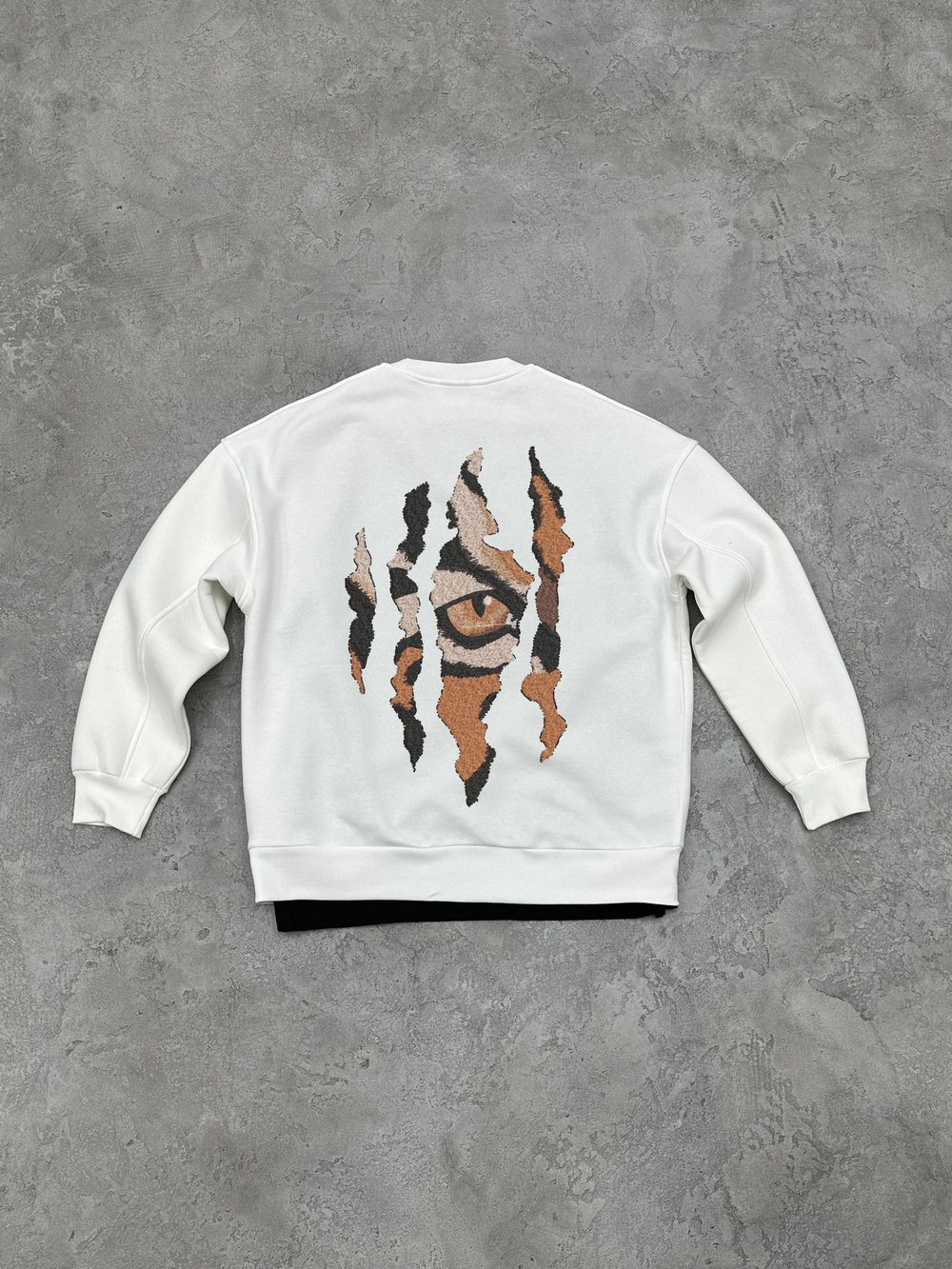 3 İplik Şardonlu Bisiklet Yaka TIGER Sweatshirt - Beyaz