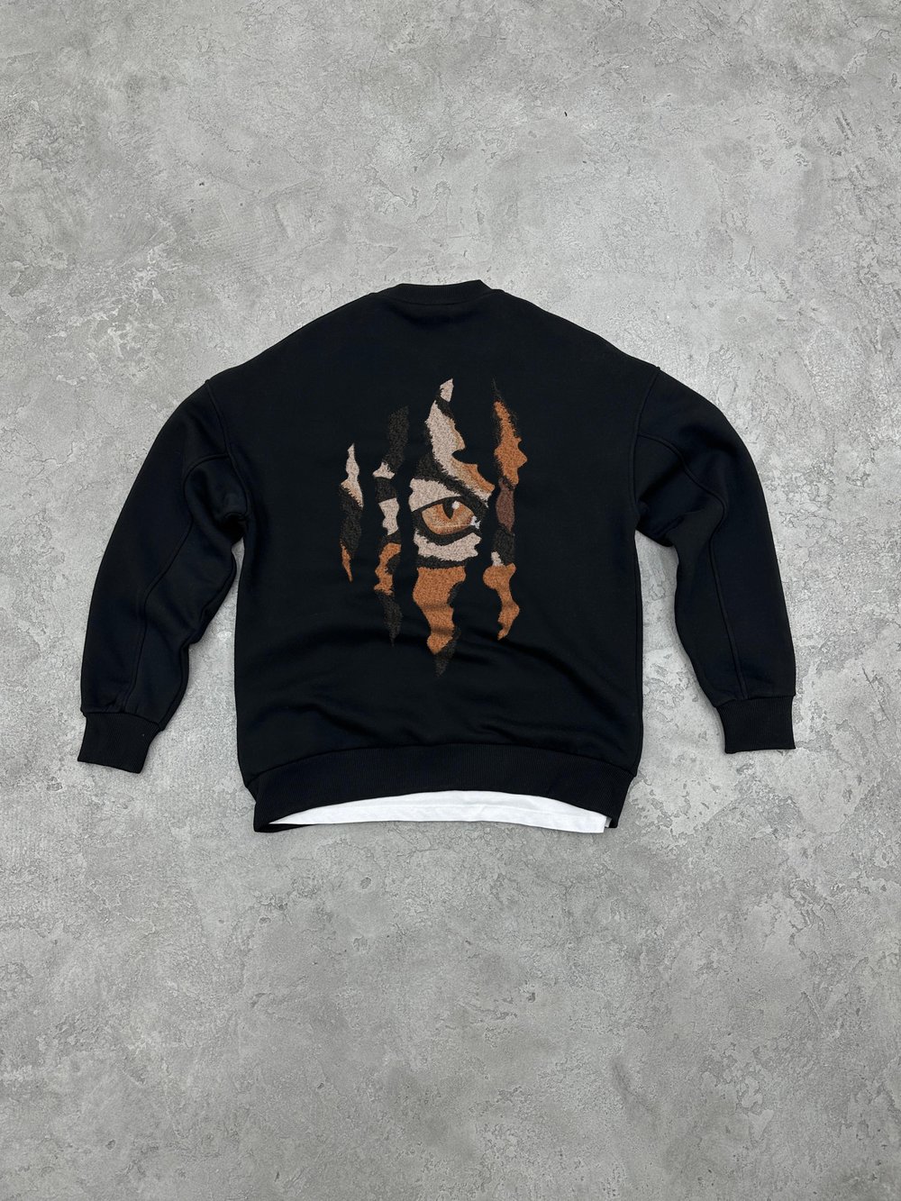 3 İplik Şardonlu Bisiklet Yaka TIGER Sweatshirt - Siyah