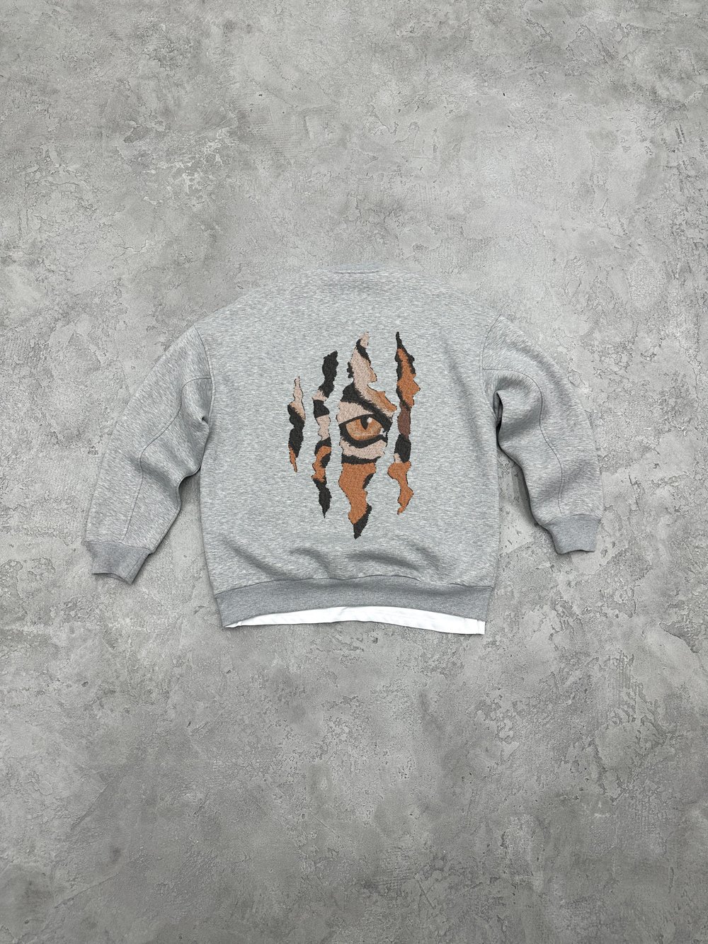 3 İplik Şardonlu Bisiklet Yaka TIGER Sweatshirt - Gri