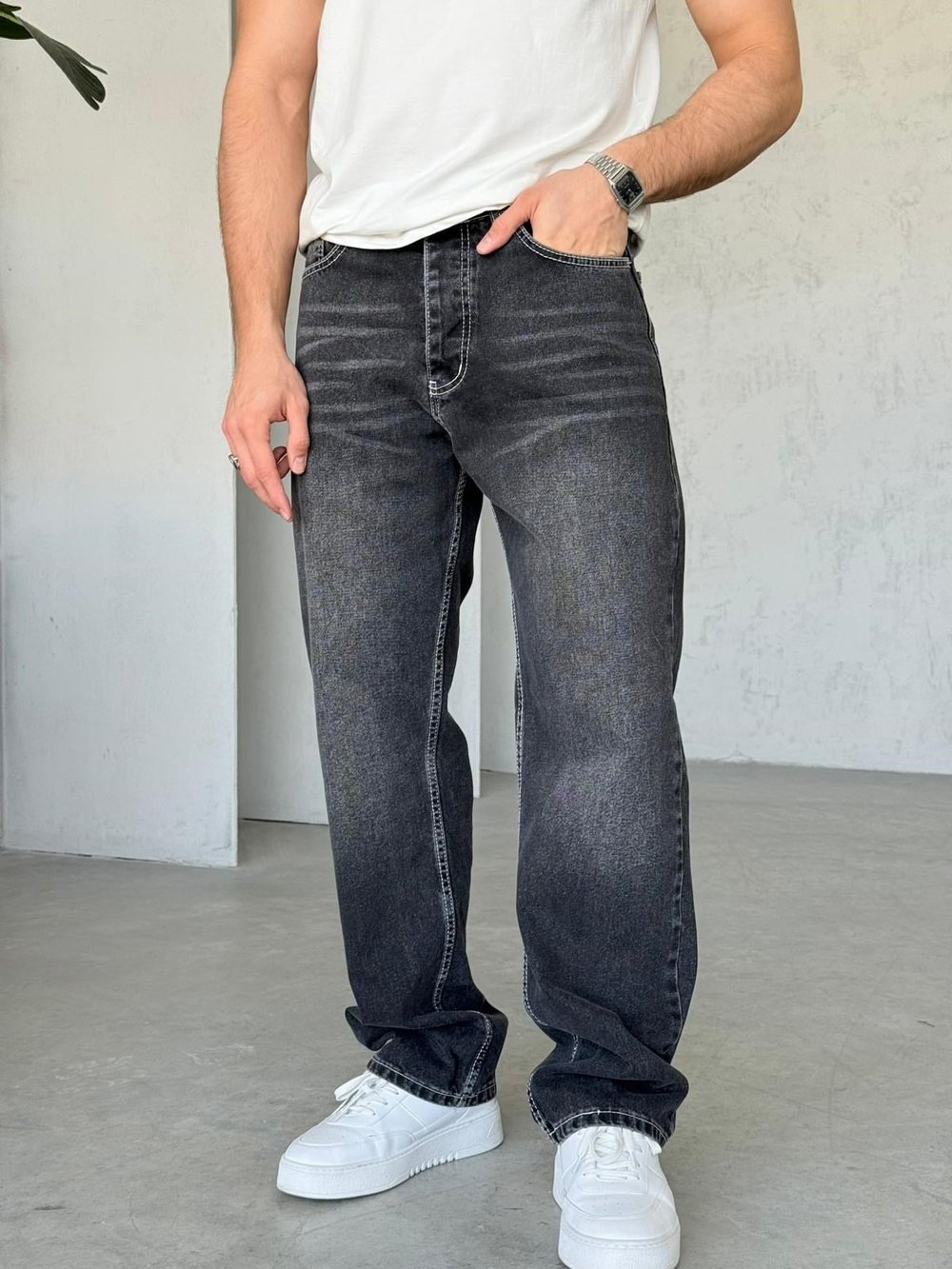3338 FÜME YIKAMALI BAGGY KOT PANTOLON
