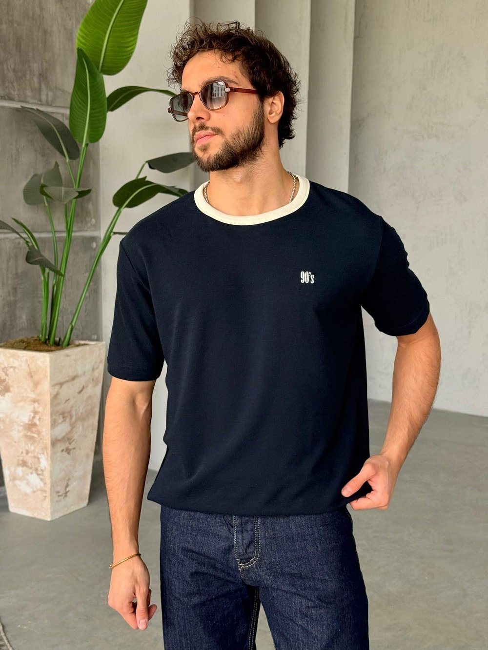 90'S Nakışlı T-Shirt M - Lacivert