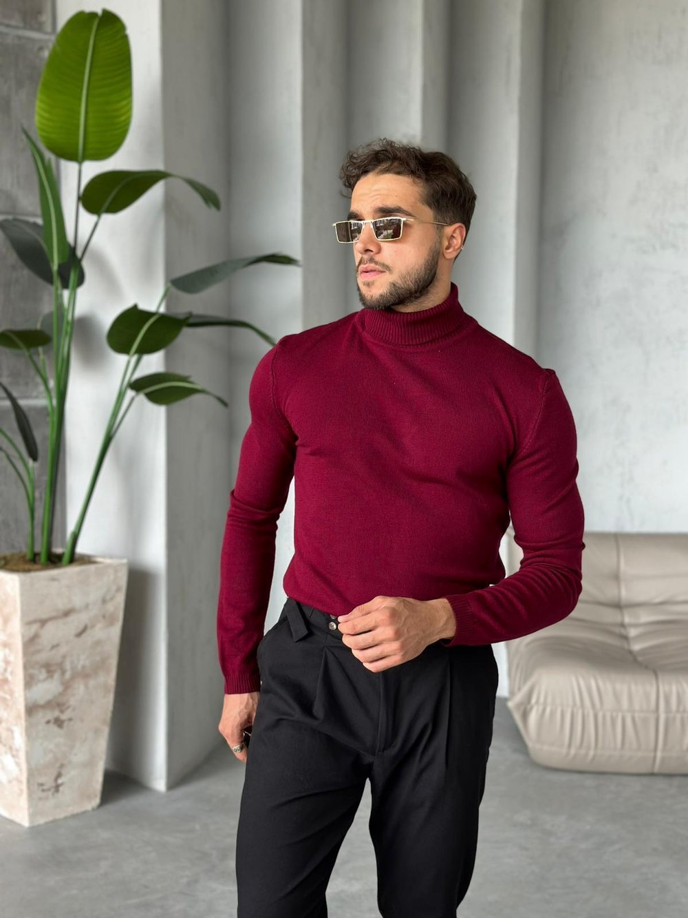 Balıkçı Boğazlı Triko Bordo