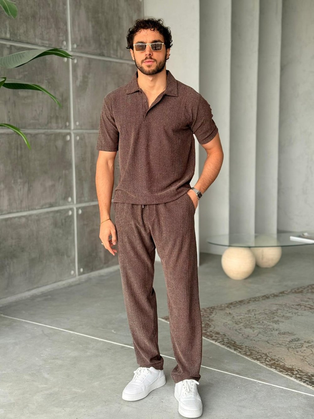 Basic Polo Yaka Takım M - Kahve