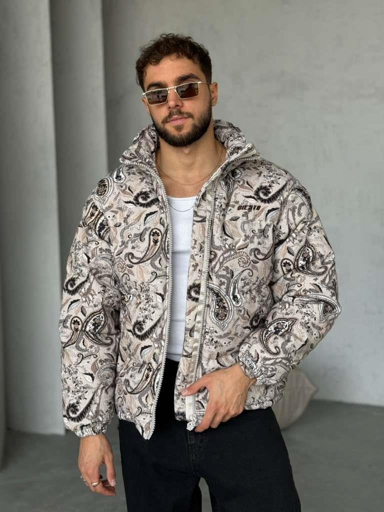 Desenli Kadife Mont - Bej