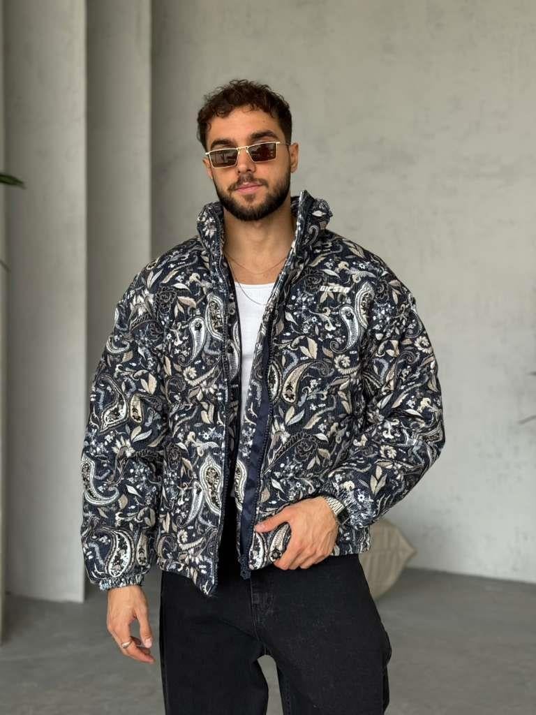 Desenli Kadife Mont - Lacivert