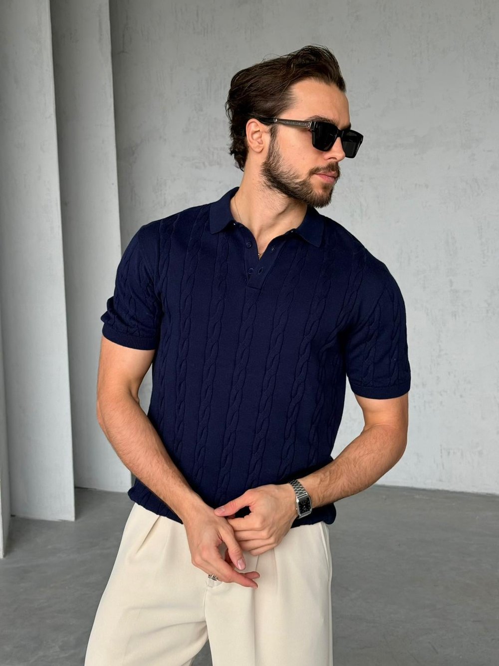 Desenli Polo Yaka Triko G - Lacivert