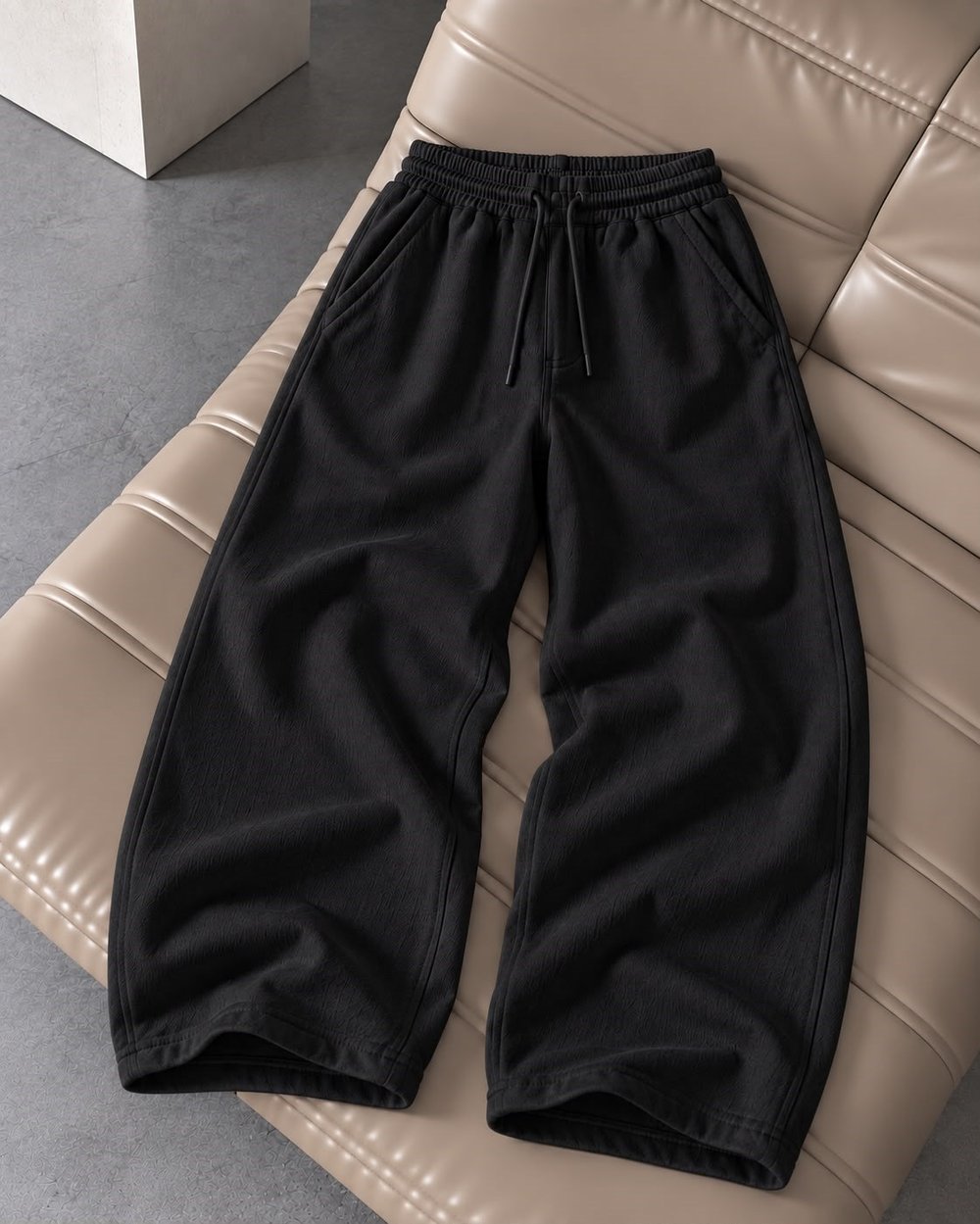 Dokulu Gabardin Baggy Pantolon Siyah W
