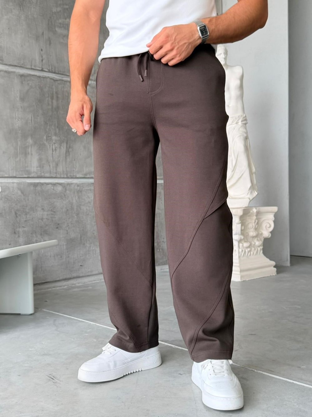 DUBBLE FACE KUMAŞ BAGGY EŞOFMAN - KAHVE 