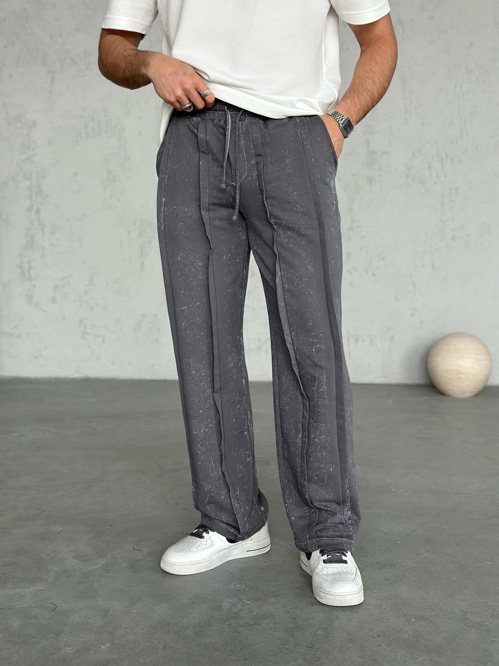 EF1353 Tasarım Yıkamalı Baggy Eşofman Gri