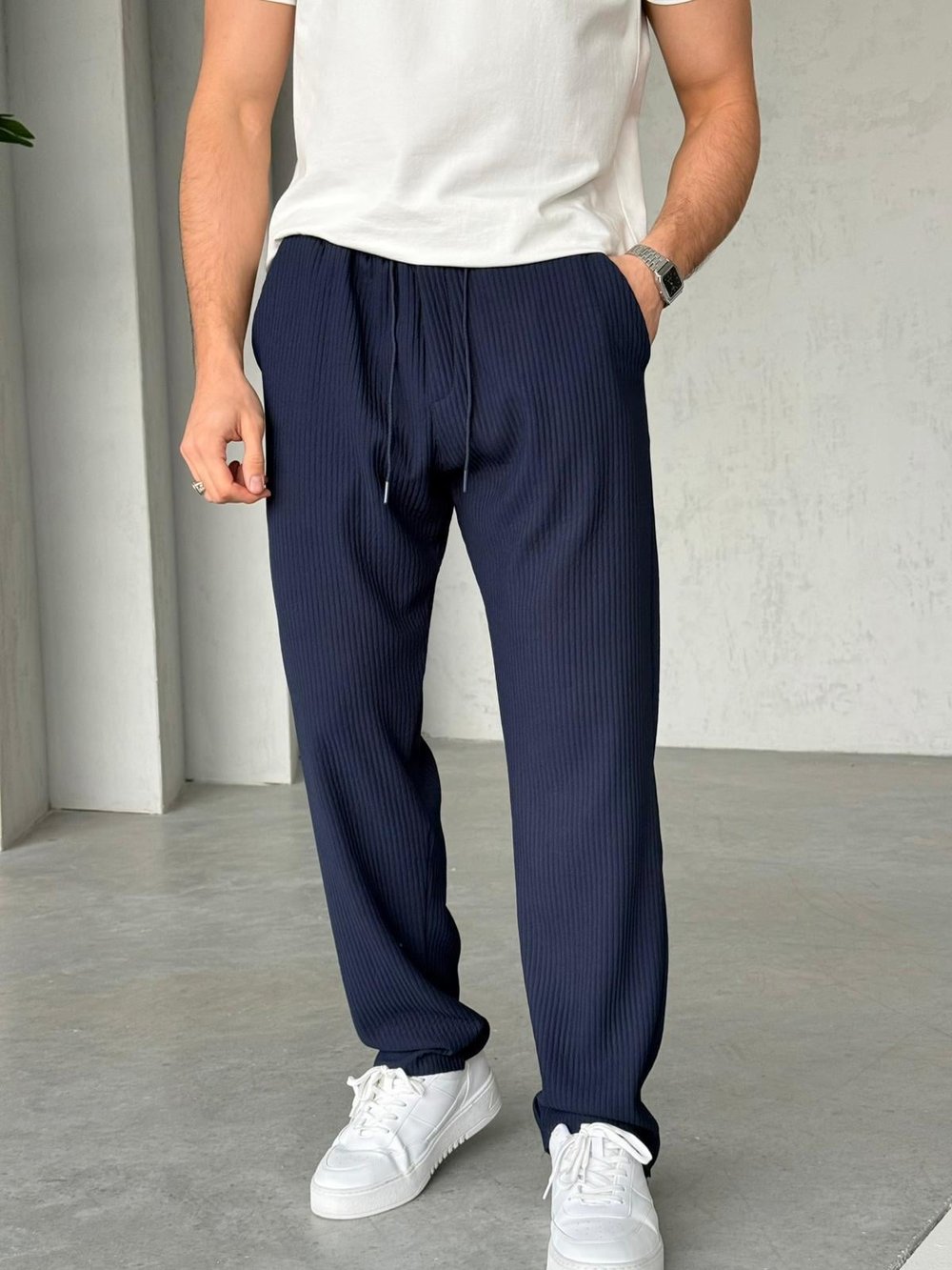 Fitilli Kumaş Jogger Pantolon M - Lacivert