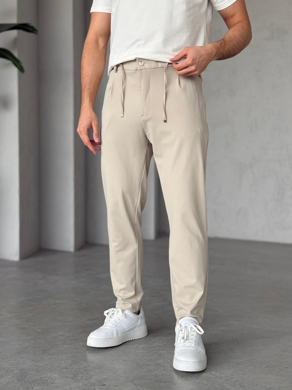 Full Likralı Kumaş Jogger Pantolon - Krem