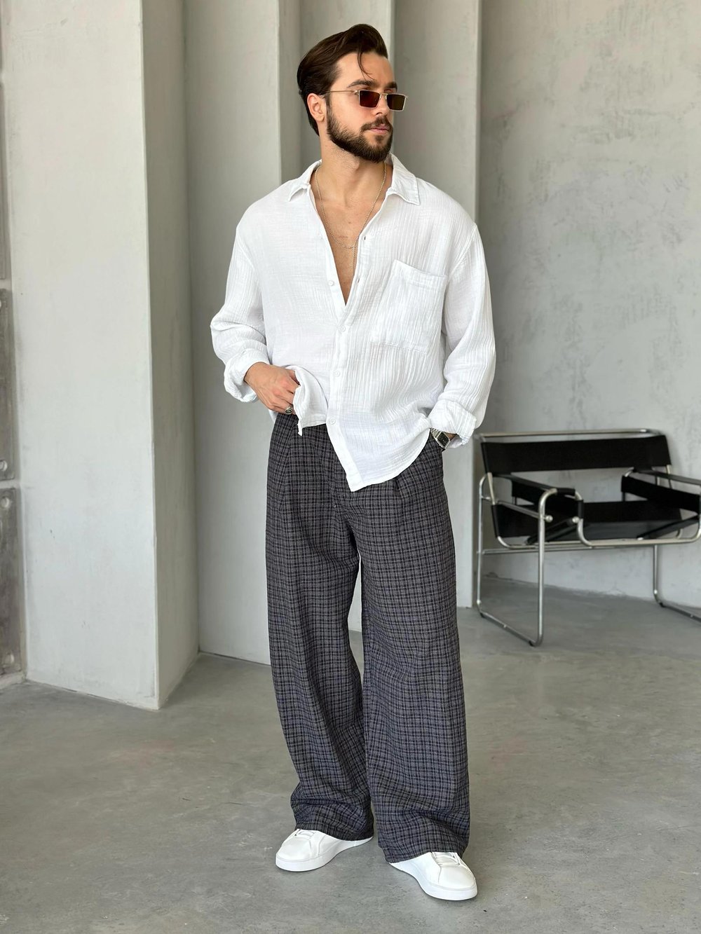 GM200 Müslin kumaş cepli oversize gömlek BEYAZ