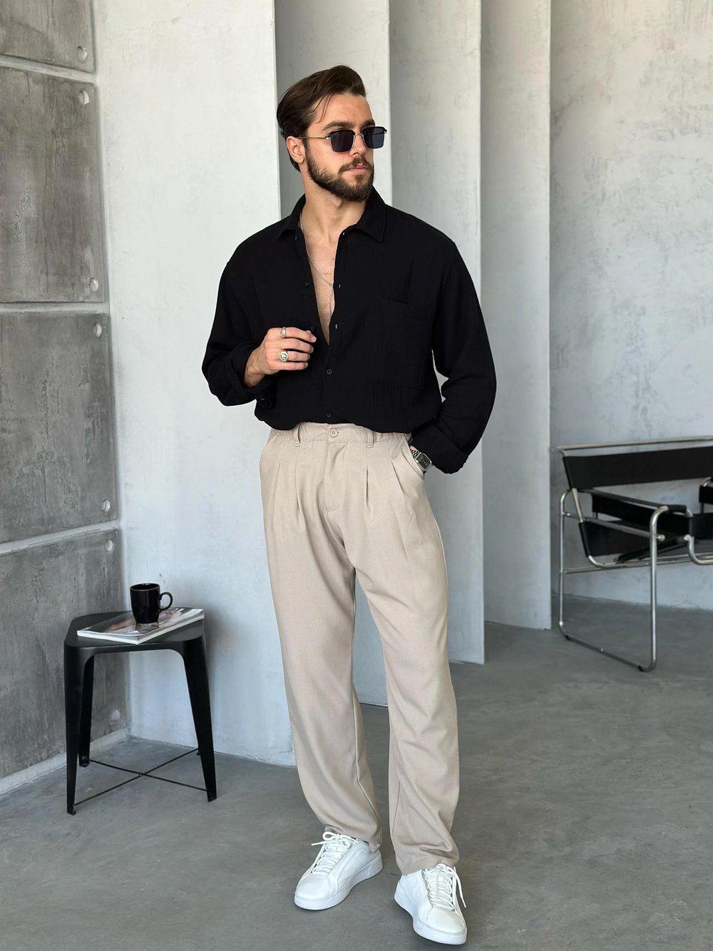 GM203 Müslin kumaş cepli oversize gömlek SİYAH