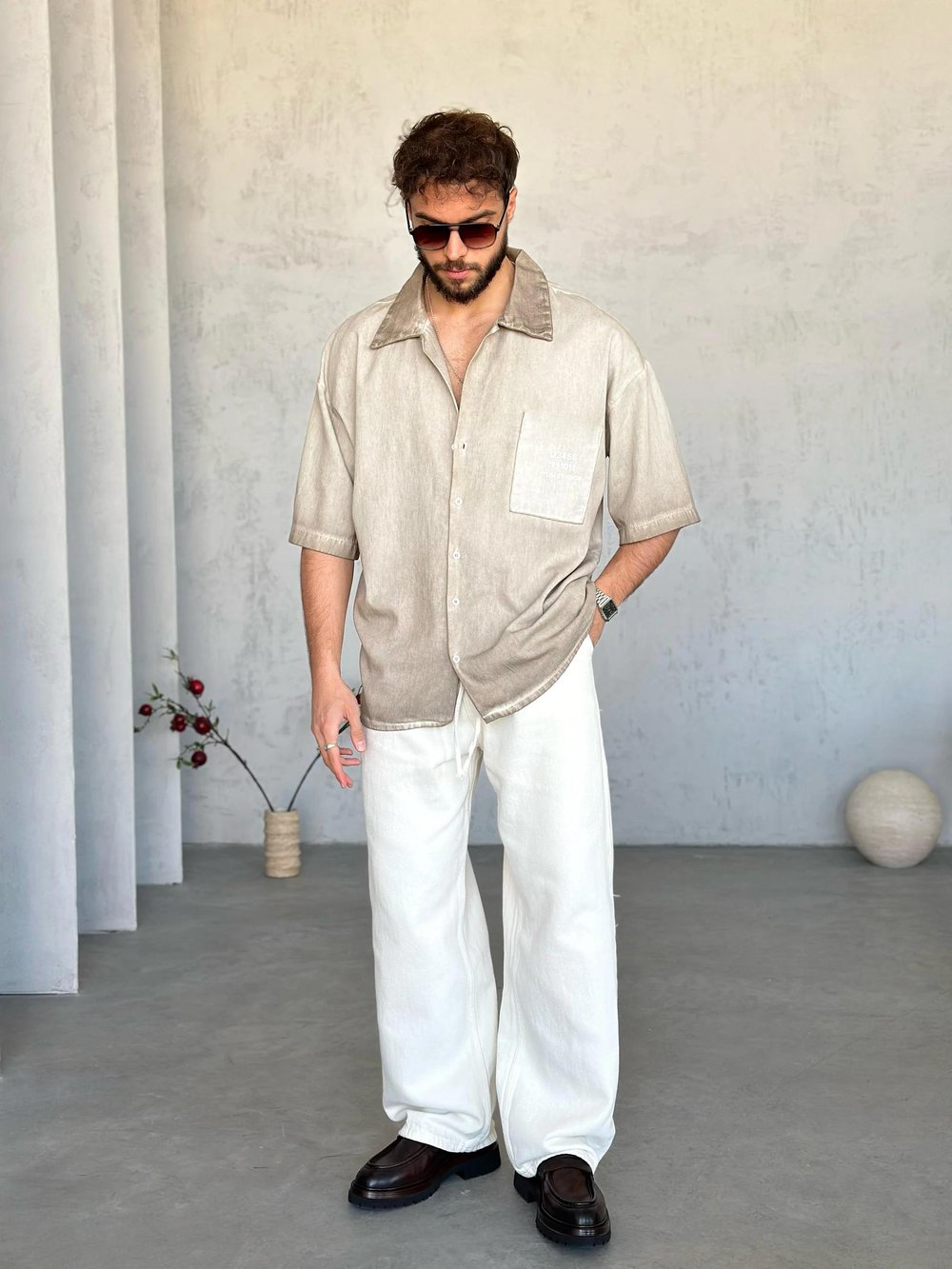 GM4451 Yıkamalı Kumaş Oversize Gömlek 