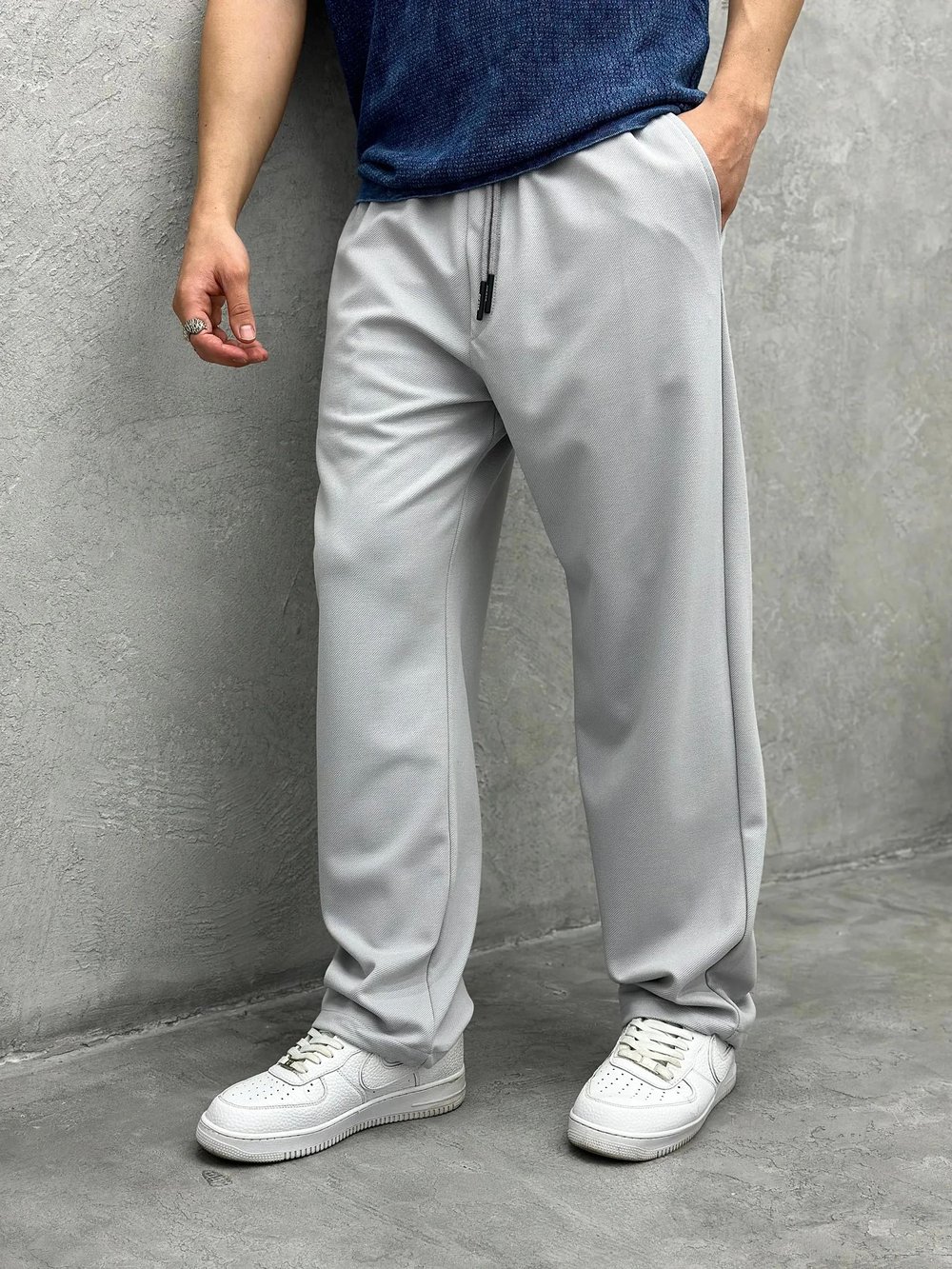 Gri Rahat Kalıp Gabardin Pantolon