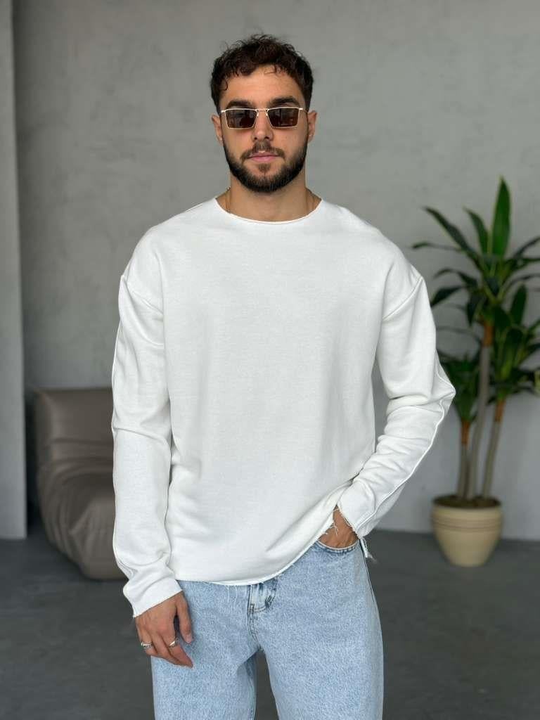 İki İplik Natural Kesim Sweat - Beyaz