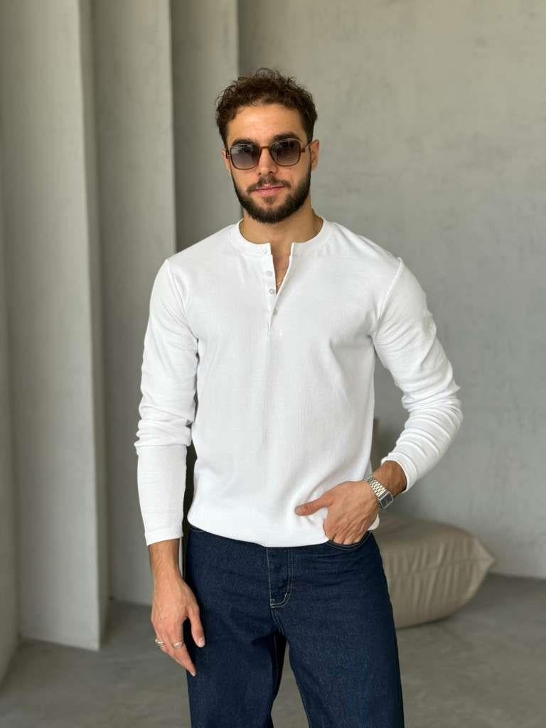 İNCE FİTİLLİ DÜĞMELİ BADİ - Beyaz