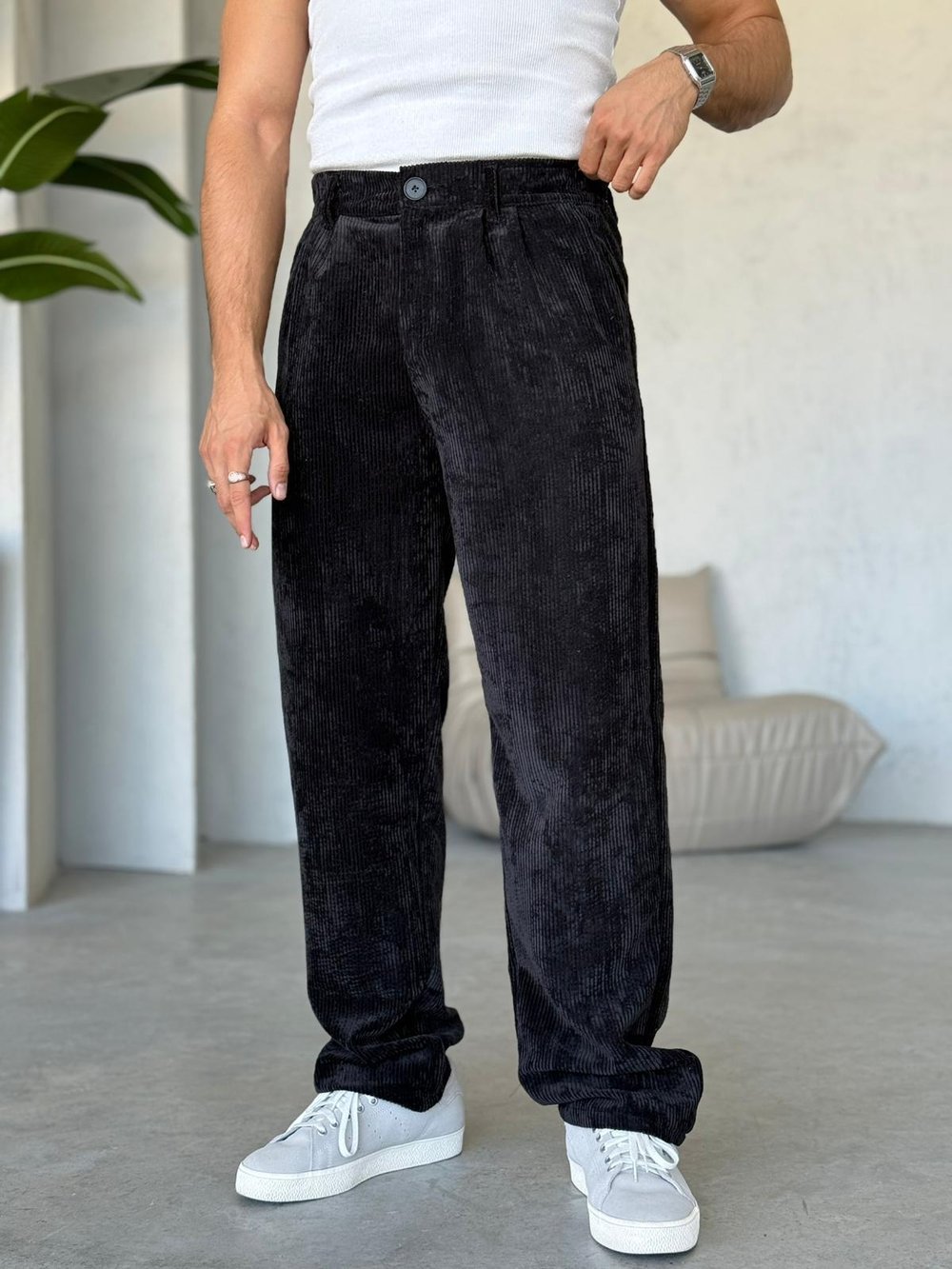 Kadife Baggy Pantolon Siyah