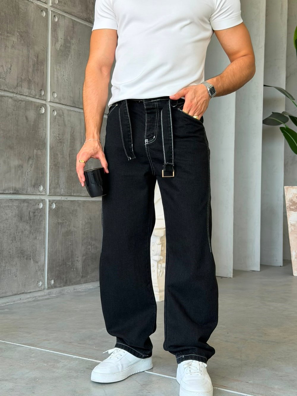 Kemer Detaylı Premium BAGGY Kot Pantolon K