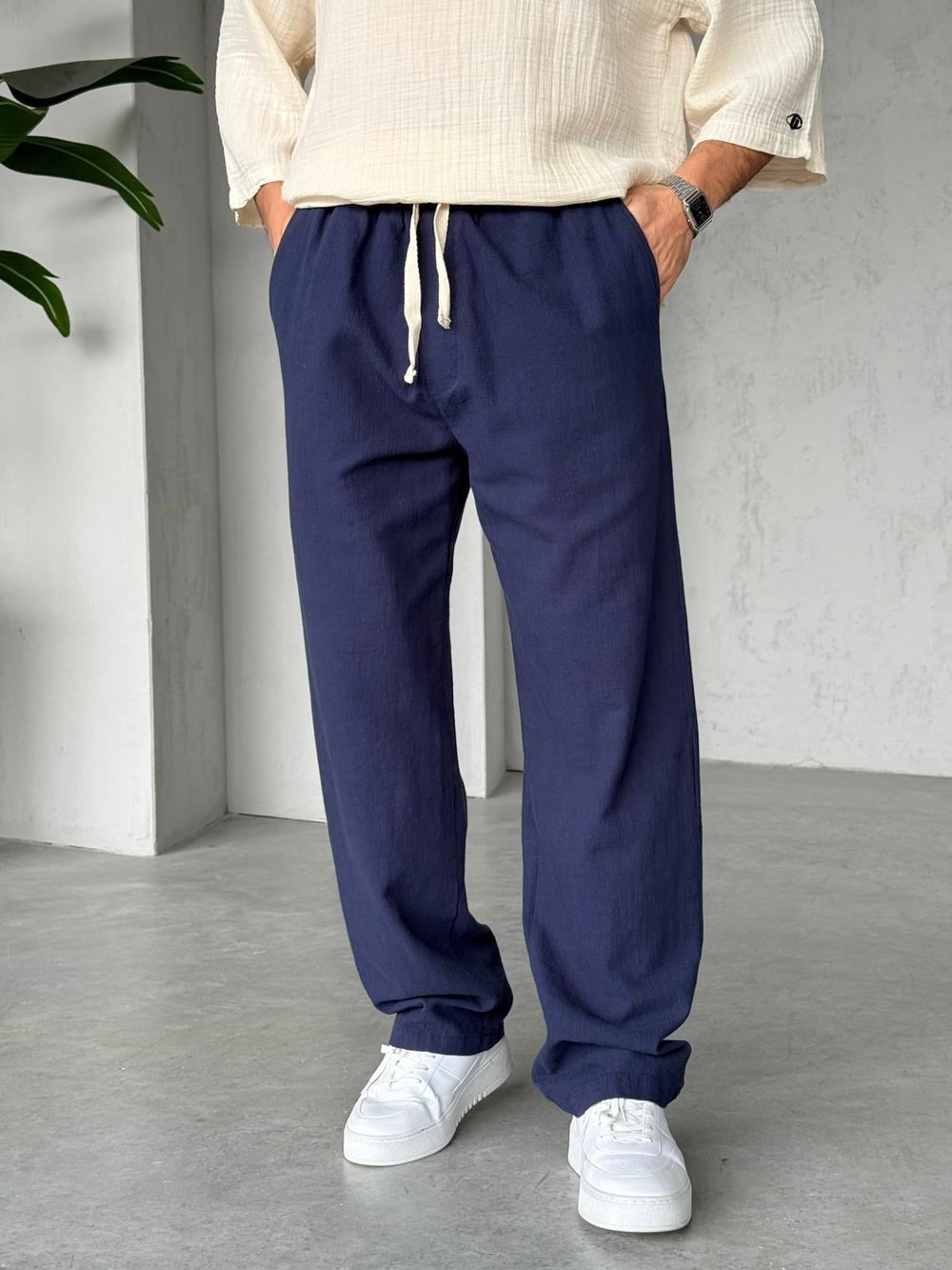 Keten Baggy Pantolon G - Lacivert