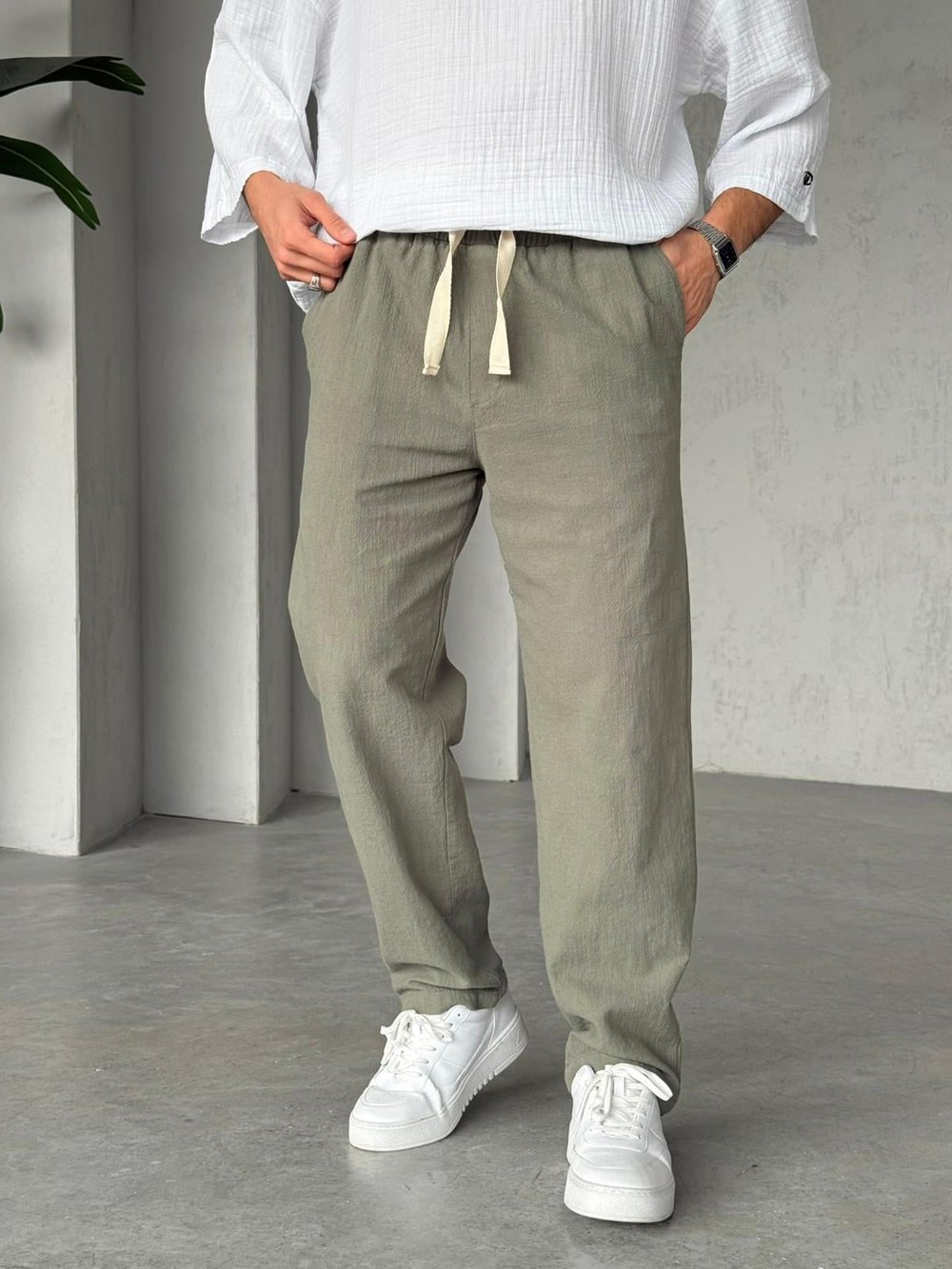 Keten Baggy Pantolon G - Yeşil