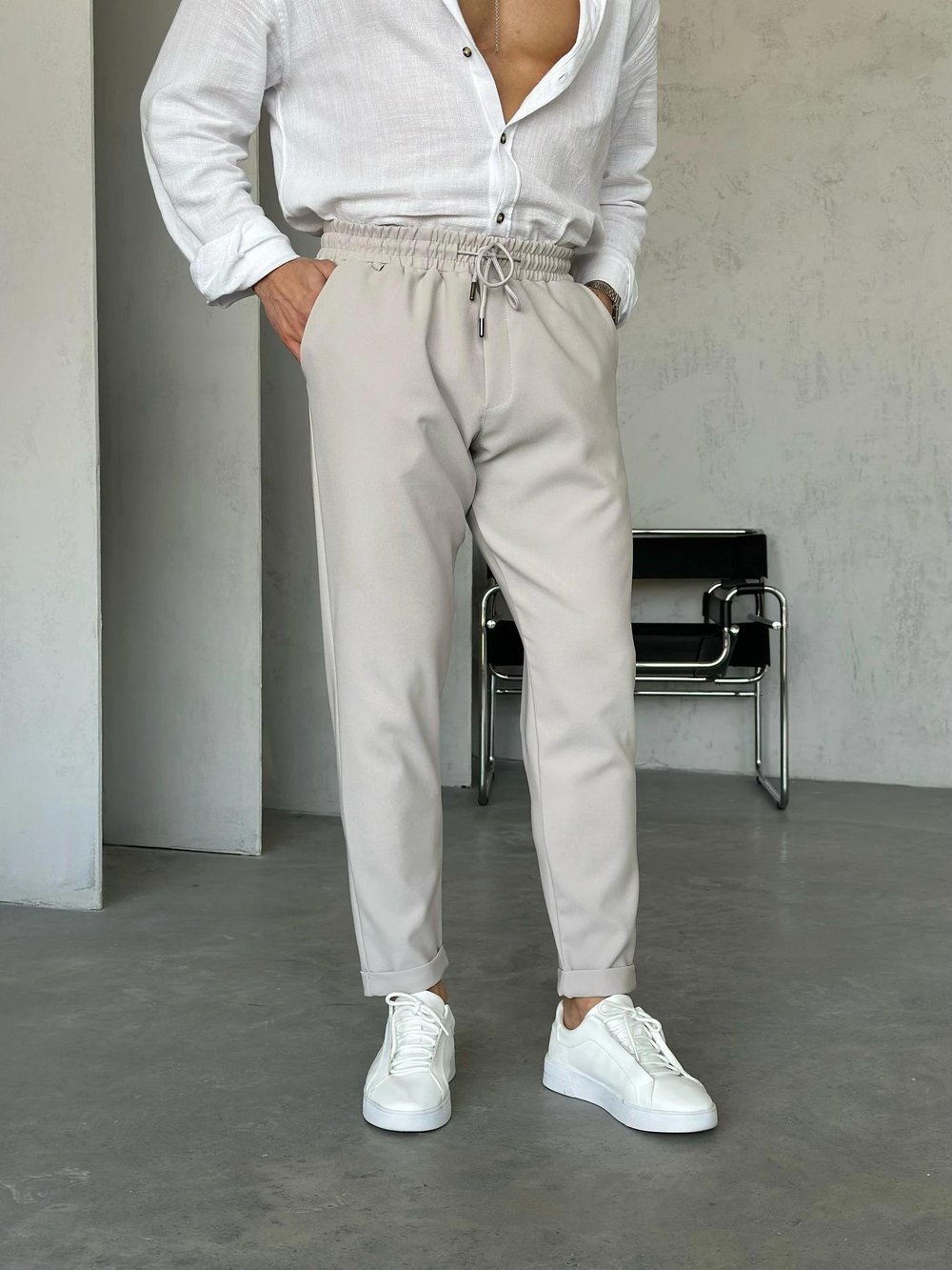 KM06340 Dubble paça  kumaş jogger pantolon TAŞ RENGİ M