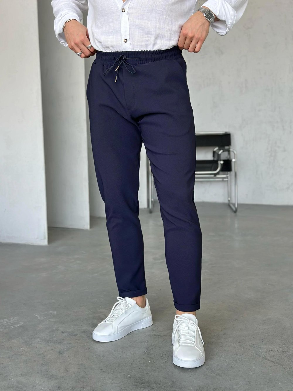 KM06341 Dubble paça  kumaş jogger pantolon LACİVERT M
