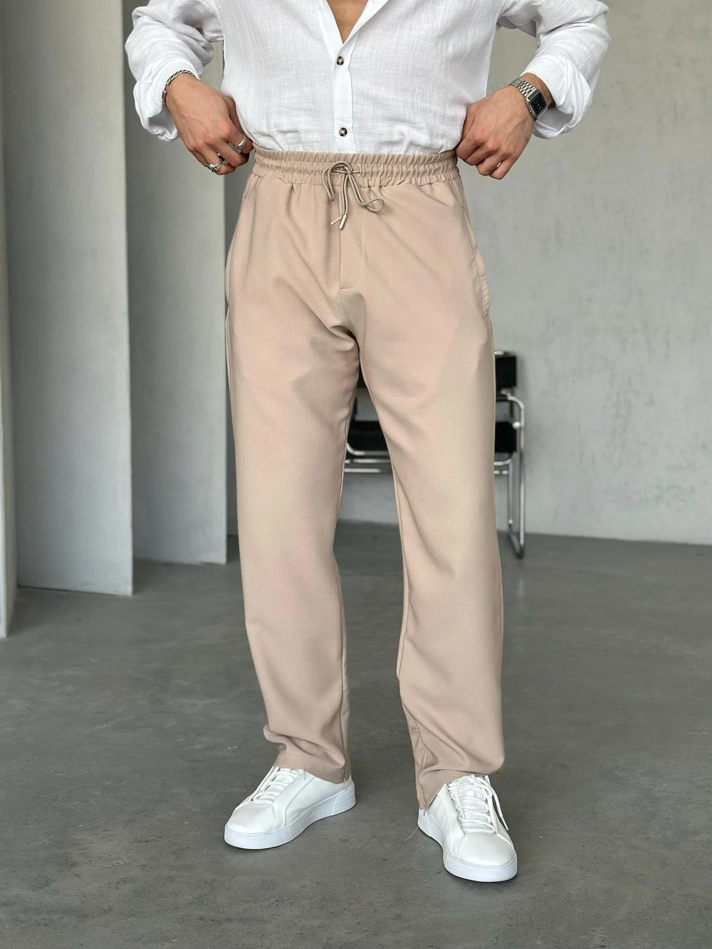 KM17060 Gizli fermuarlı  jogger pantolon BEJ M