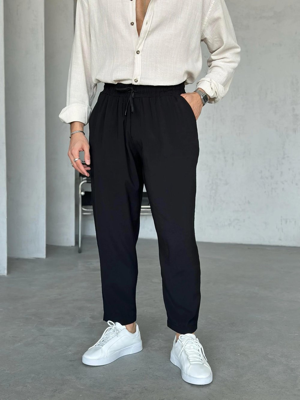 KM21970 Tensel kumaş jogger pantolon SİYAH M