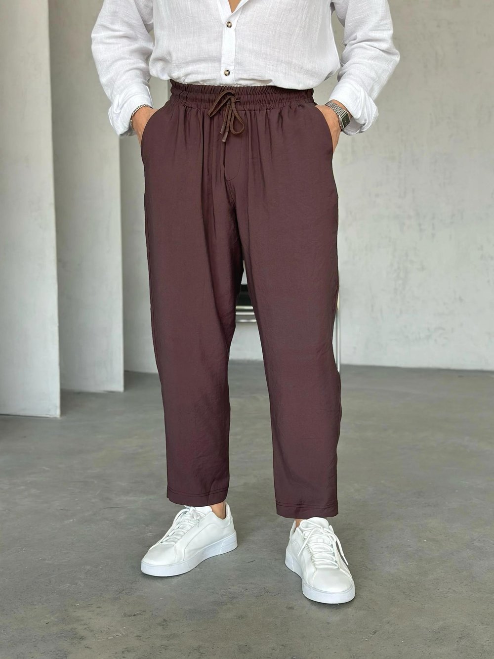 KM21972 Tensel kumaş jogger pantolon ACI KAHVE M