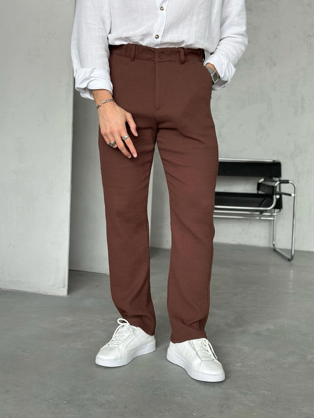KM50660 Dokulu jogger pantolon KAHVE W