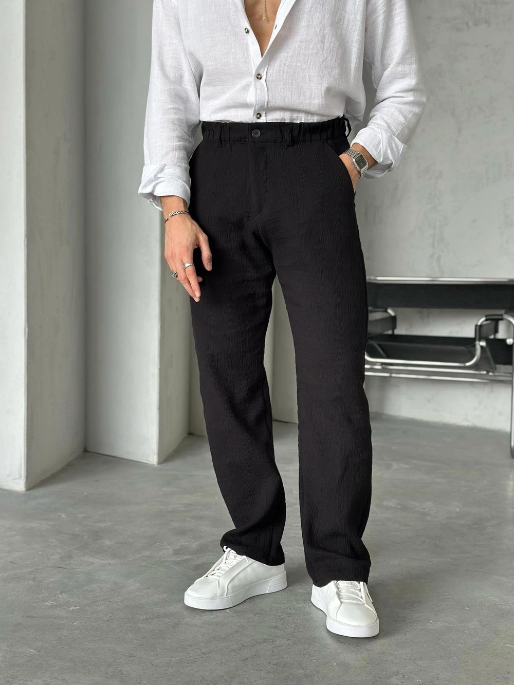 KM50663 Dokulu jogger pantolon SİYAH W