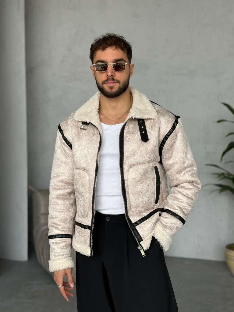 Kürk Detaylı Deri Mont - Ekru