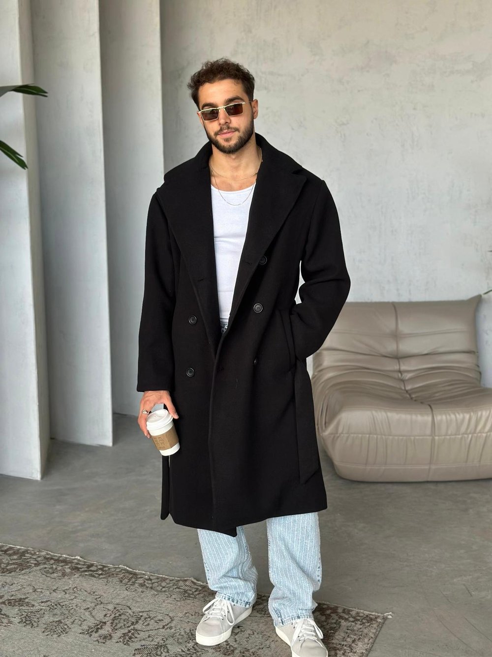 KUŞAKLI OVERSIZE SİYAH KABAN