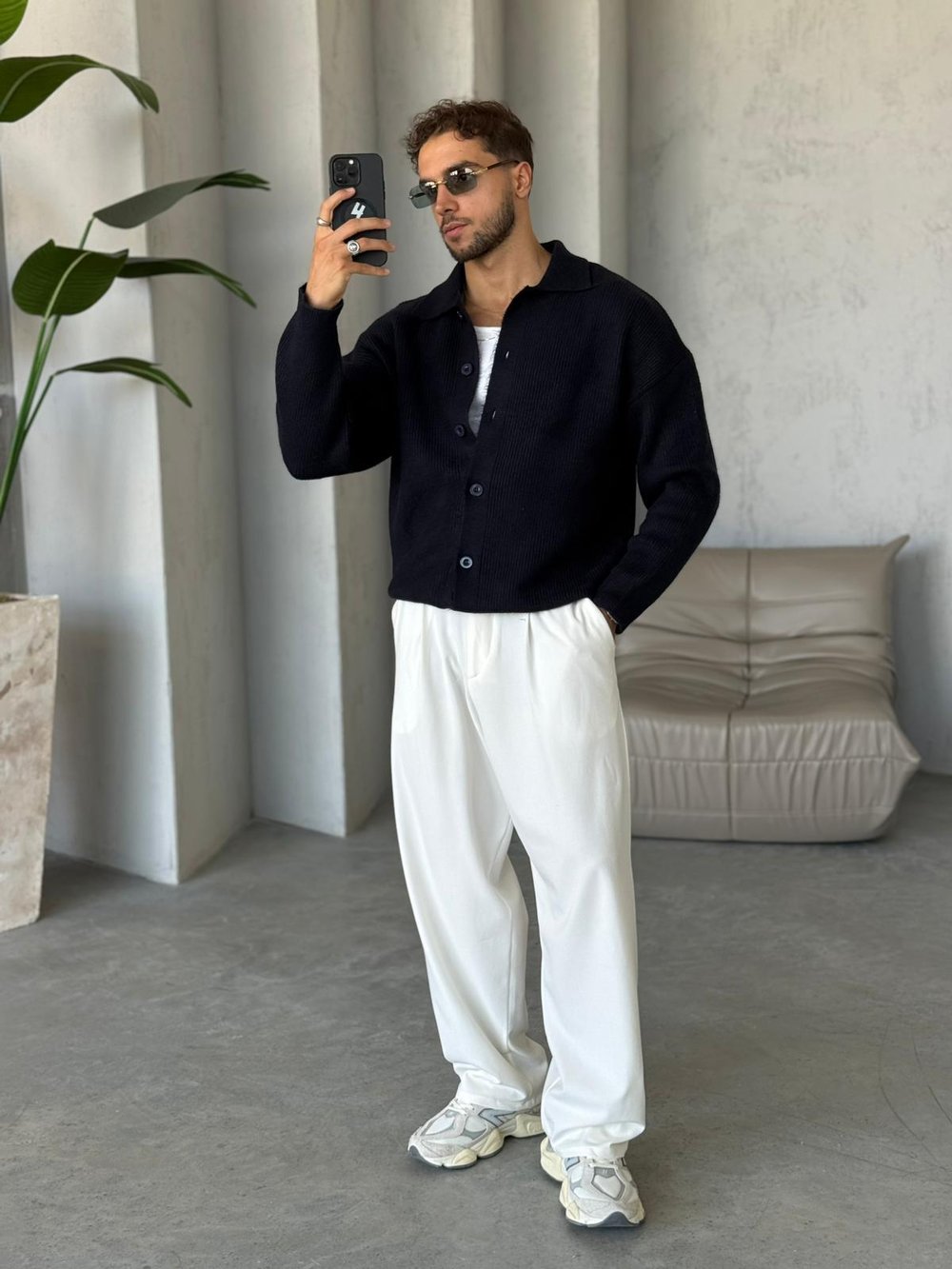KZ018 Düğmeli Oversize Hırka V Siyah
