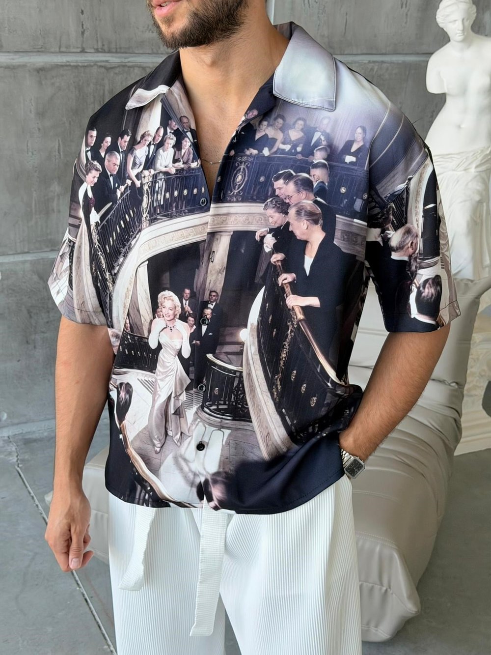 MERLY Desenli Dubble Hürrem Kumaş Oversize Gömlek 