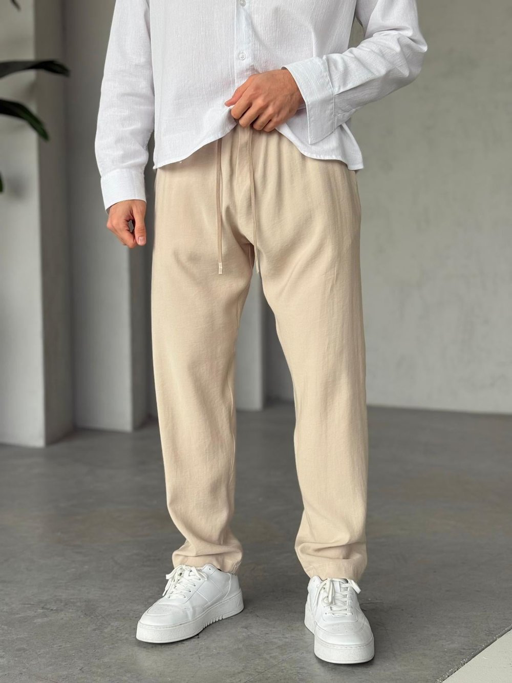 Modal Kumaş Baggy Jogger Pantolon M - Krem