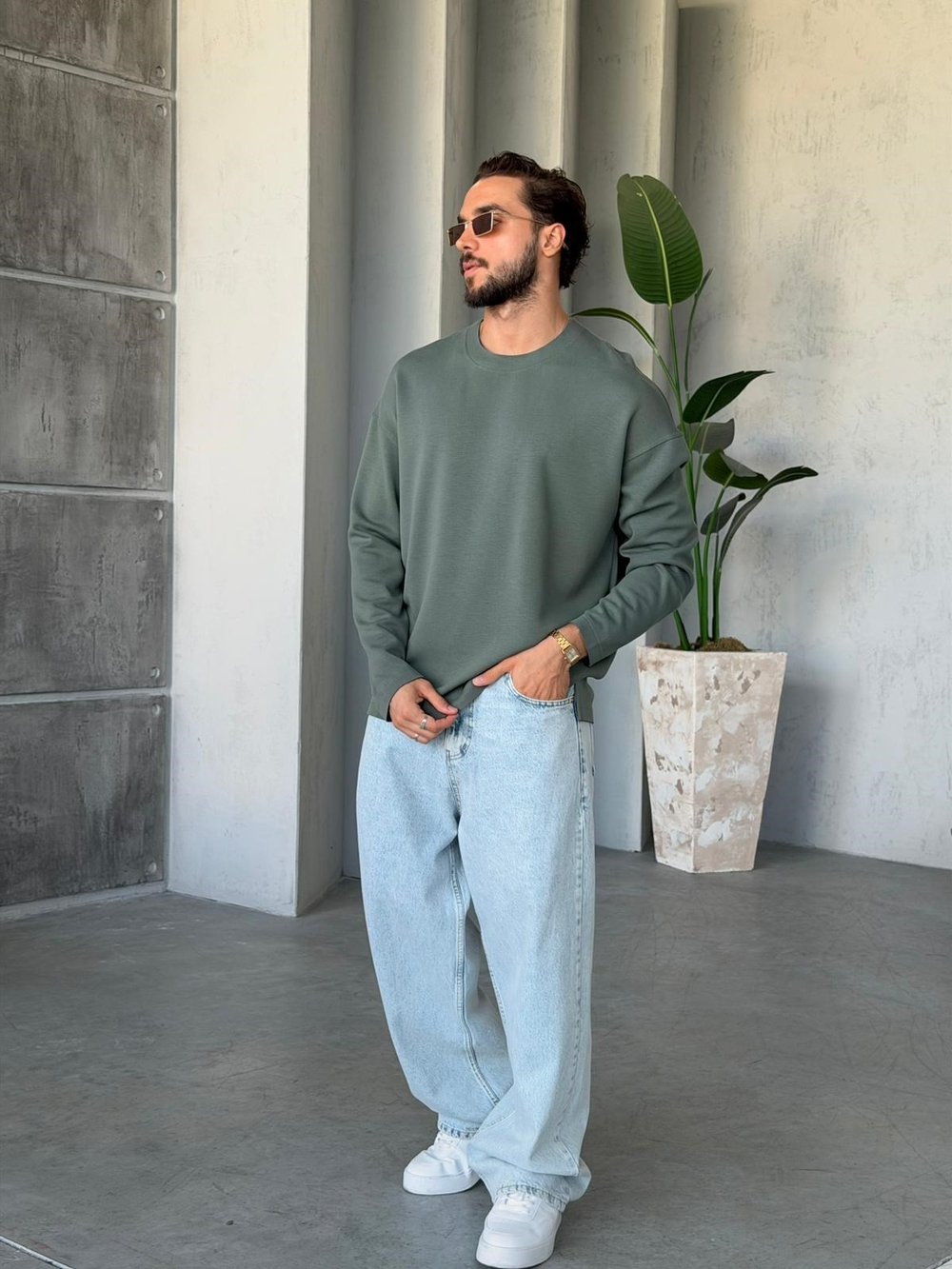 Modal Kumaş Basic Sweat - Haki