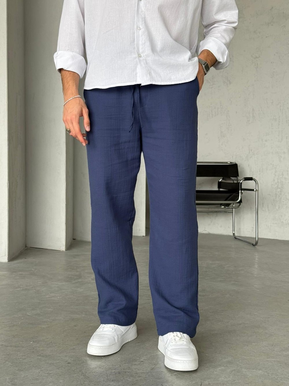 Müslin Kumaş Baggy Pantolon - Lacivert