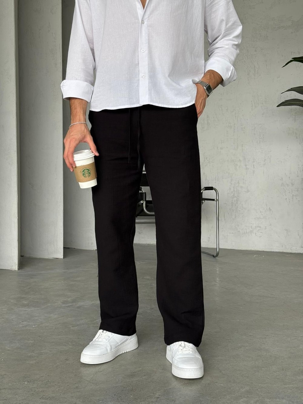 Müslin Kumaş Baggy Pantolon - Siyah