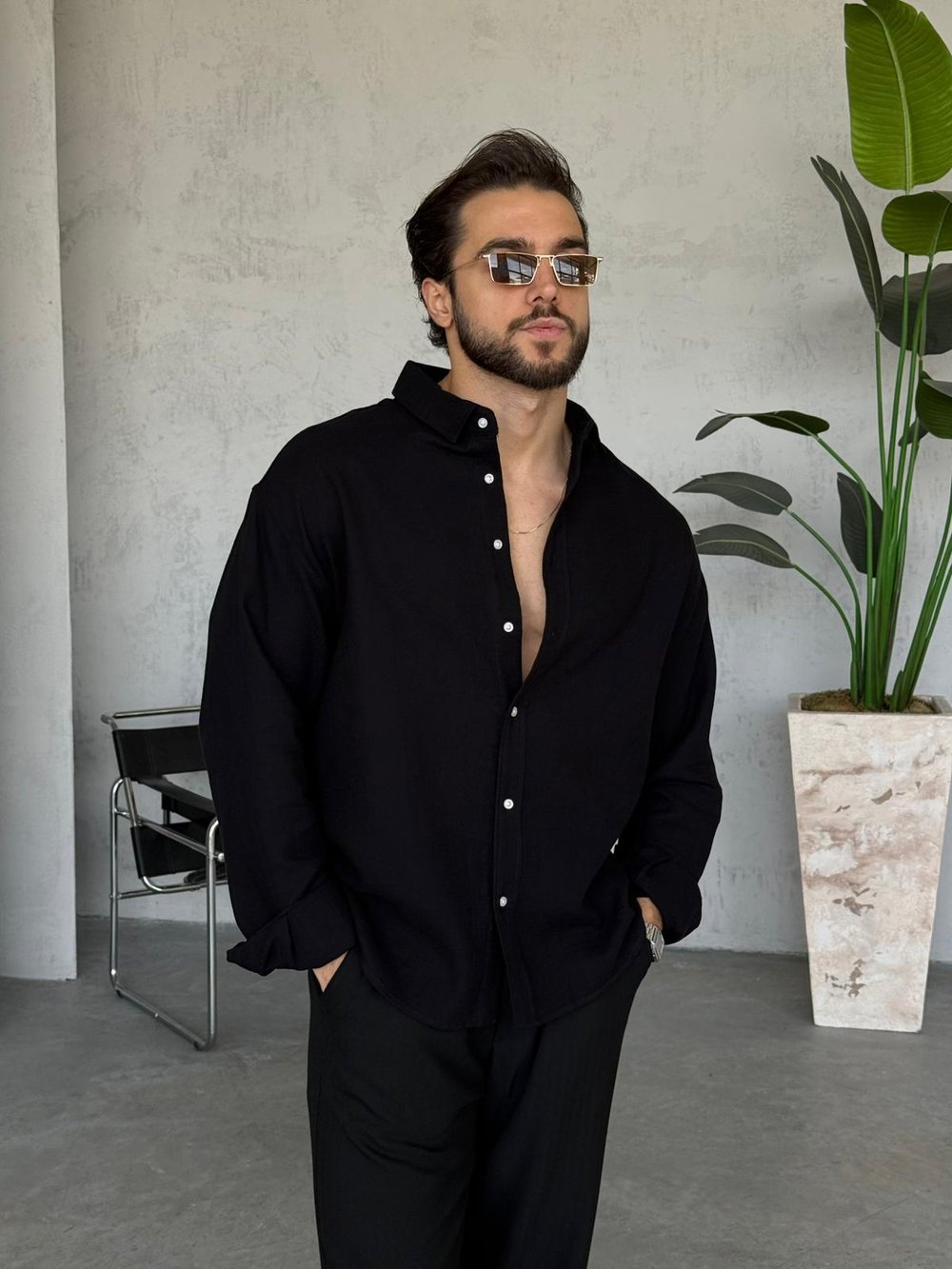 Müslin Kumaş Oversize Gömlek - Siyah